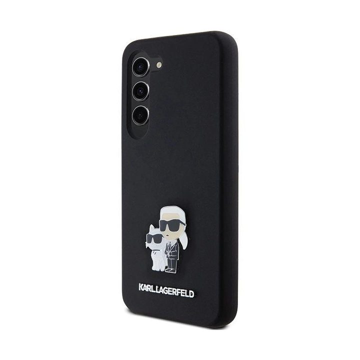 Samsung Galaxy S23 - juodas Karl Lagerfeld Silikoninis Karl&Choupette metalinis kaiščio formos dėklas
