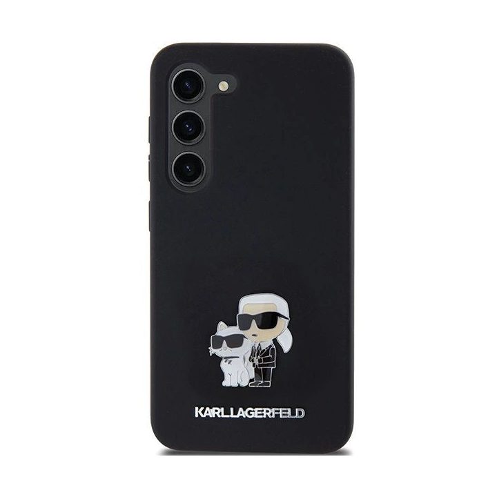 Samsung Galaxy S23 - juodas Karl Lagerfeld Silikoninis Karl&Choupette metalinis kaiščio formos dėklas