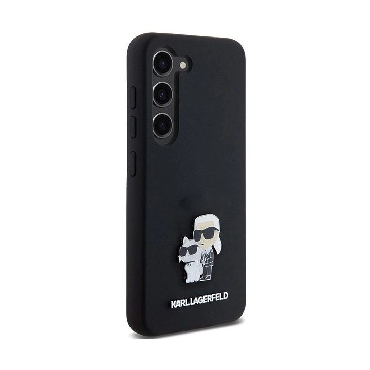 Samsung Galaxy S23 - juodas Karl Lagerfeld Silikoninis Karl&Choupette metalinis kaiščio formos dėklas