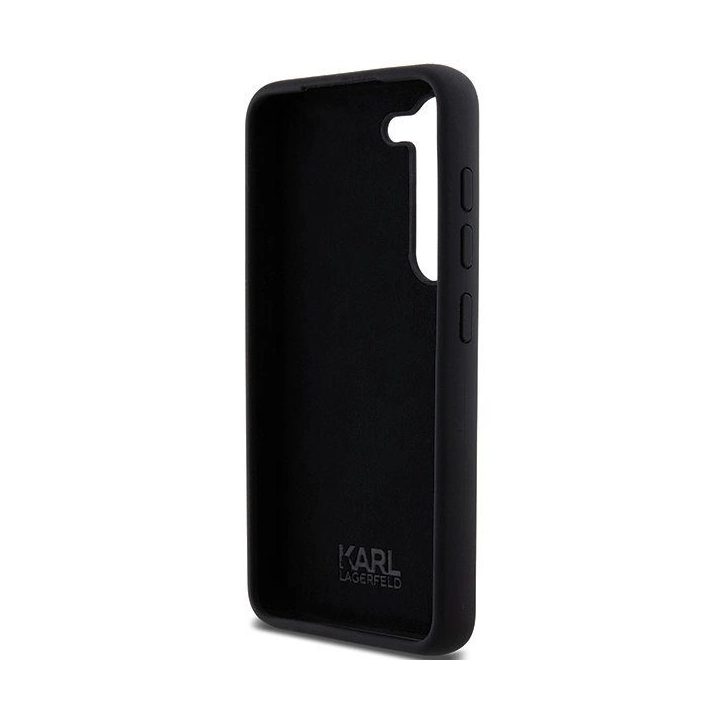 Samsung Galaxy S23 - juodas Karl Lagerfeld Silikoninis Karl&Choupette metalinis kaiščio formos dėklas