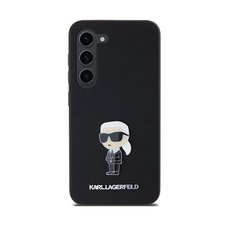 Samsung Galaxy S23 - juodas Karl Lagerfeld silikoninis Ikonik Metal Pin dėklas