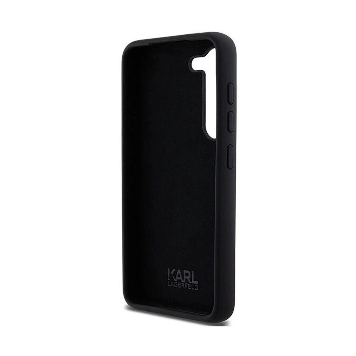 Samsung Galaxy S23 - juodas Karl Lagerfeld silikoninis Ikonik Metal Pin dėklas