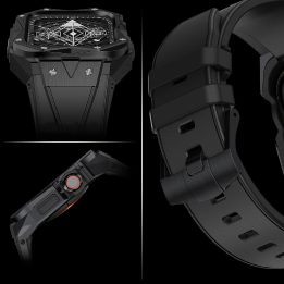 dėklas Apple Watch 9, 8, 7 (45 mm), pagamintas iš nerūdijančio plieno su dirželiu, juodas