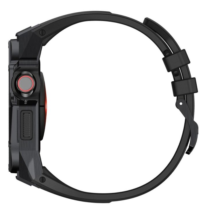 dėklas Apple Watch 9, 8, 7 (45 mm), pagamintas iš nerūdijančio plieno su dirželiu, juodas