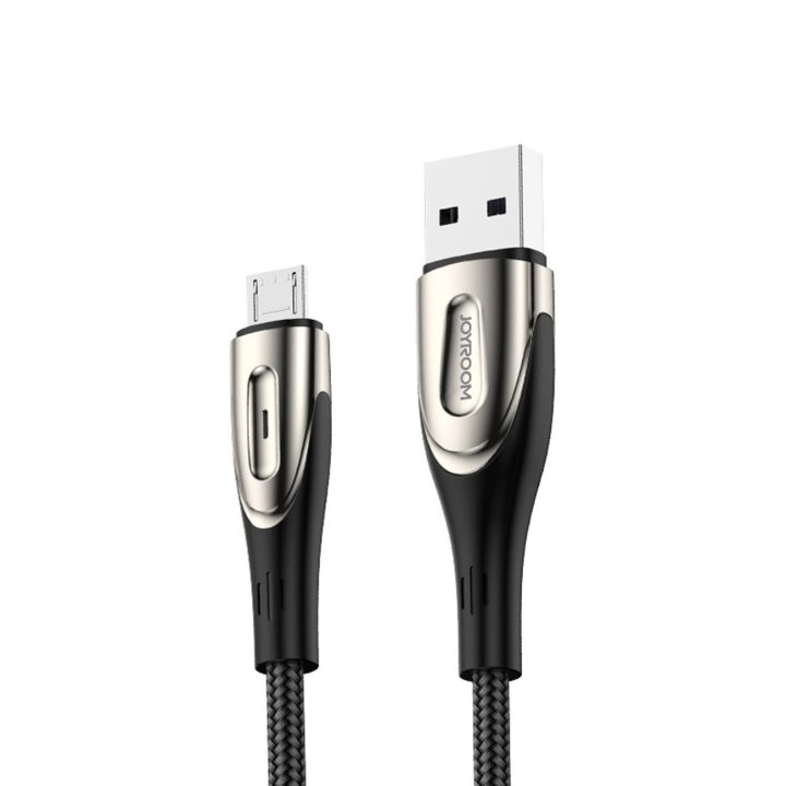 S A - micro USB kabelis su įkrovimo indikatoriumi - juodas