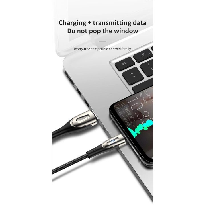 S A - micro USB kabelis su įkrovimo indikatoriumi - juodas