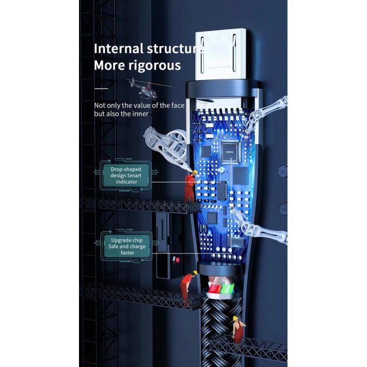 USB M411 3A 2 m su įkrovimo indikatoriumi - juodas