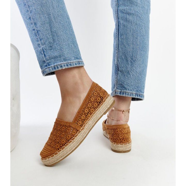 Samra rudos nėriniuotos platforminės espadrilės