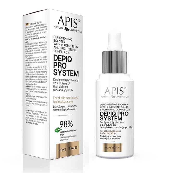 APIS DEPIQ PRO SISTEMA Depigmentacijos stiprintuvas su α-arbutinu 1 % ir šviesinimo kompleksu 1 % 30 ml