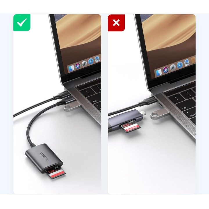 USB C 5Gb/s SD/TF kortelių skaitytuvas - pilkas