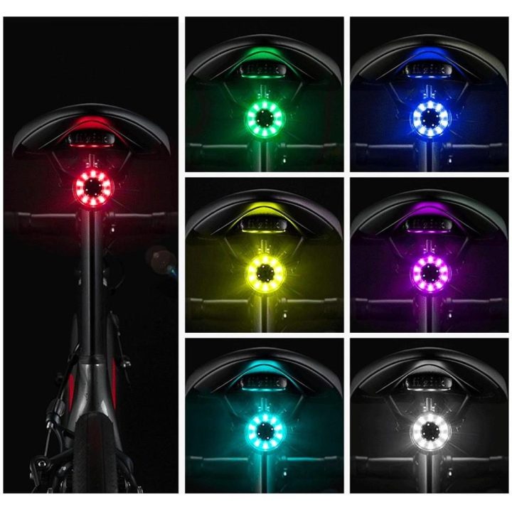 Rockbros Q1 galinis dviračio žibintas 7 spalvų LED + USB A kabelis - juodas
