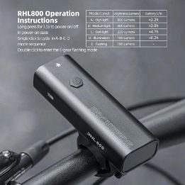 Rockbros 24710012001 priekinis dviračio žibintas 800 lm + USB A kabelis - juodas