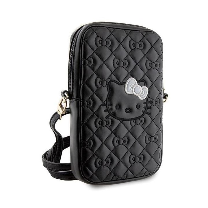 Hello Kitty dygsniuotų lankų rankinė su dirželiu - juoda