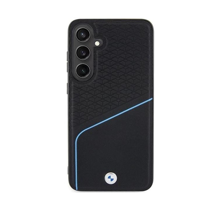 BMW S24+ S926 juodas/juodas deklas Signature Leather Textured & Line MagSafe