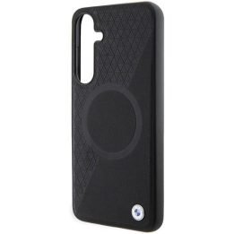 BMW S24 S921 juodas/juodas deklas Signature Leather Half Textured & Circle MagSafe