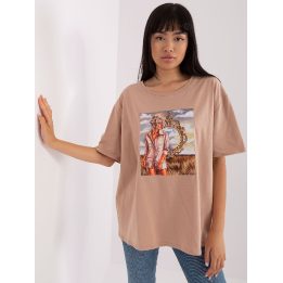 Moteriški marškinėliai su aplikacija ir oversize raštu