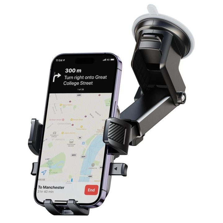 automobilinis telefono laikiklis ant prietaisų skydelio - juodas