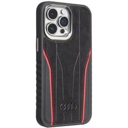 Audi natūralios odos dėklas su MagSafe , skirtas iPhone 14 Pro - juodos ir raudonos spalvos