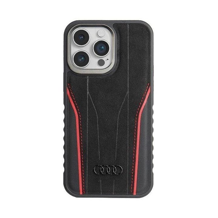 Audi natūralios odos dėklas su MagSafe , skirtas iPhone 14 Pro Max - juodai raudonas