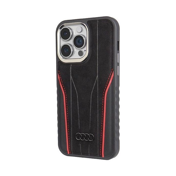 Audi natūralios odos dėklas su MagSafe , skirtas iPhone 14 Pro Max - juodai raudonas