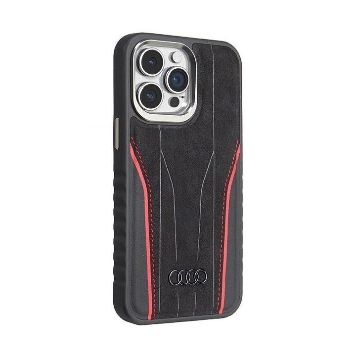 Audi natūralios odos dėklas su MagSafe , skirtas iPhone 14 Pro Max - juodai raudonas