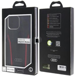Audi natūralios odos dėklas su MagSafe saugikliu iPhone 15 Pro Max - juodos ir raudonos spalvos