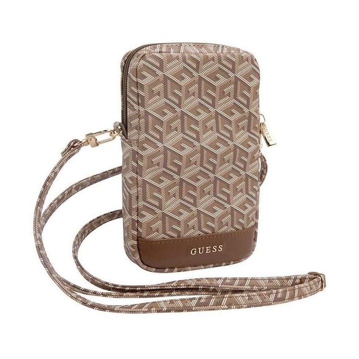 Guess Zip GCube apatinis dryžuotas telefono krepšys - rudas