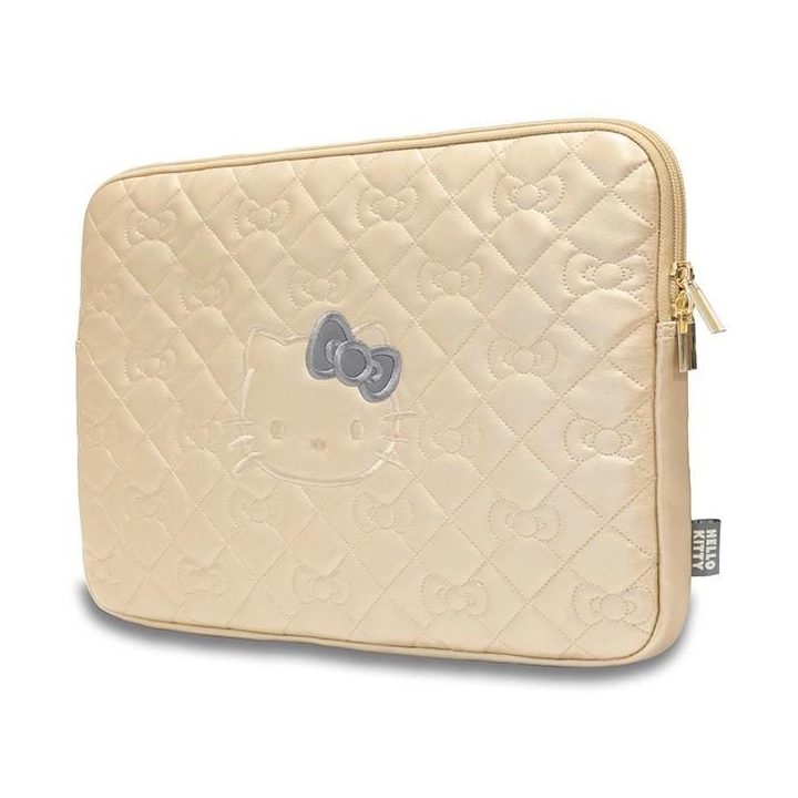 Hello Kitty Zip PU dygsniuotas dėklas 14 colių nešiojamajam kompiuteriui - auksinis