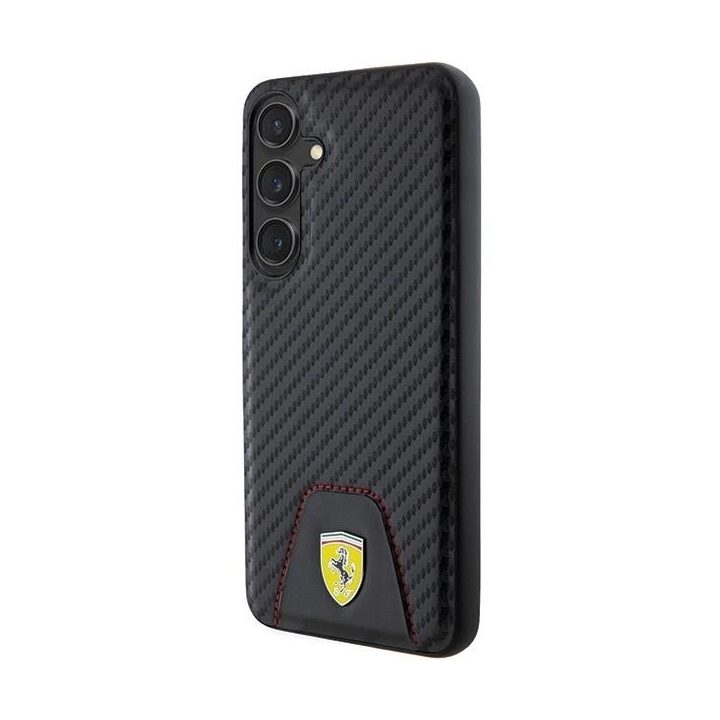 Ferrari Carbon dygsniuotas apatinis dėklas, skirtas Samsung Galaxy S24+ - juodas