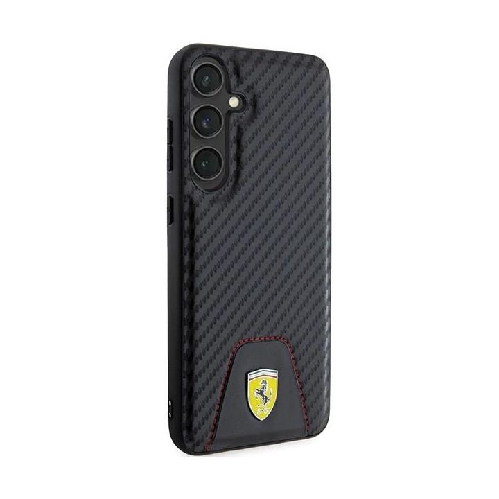 Ferrari Carbon dygsniuotas apatinis dėklas, skirtas Samsung Galaxy S24+ - juodas