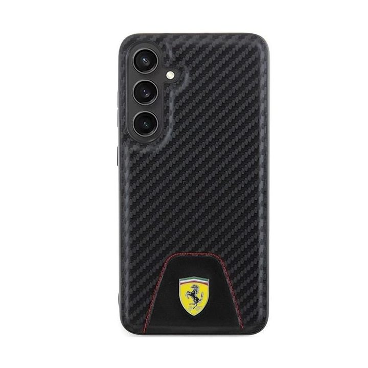 Ferrari Carbon dygsniuotas apatinis dėklas, skirtas Samsung Galaxy S24+ - juodas