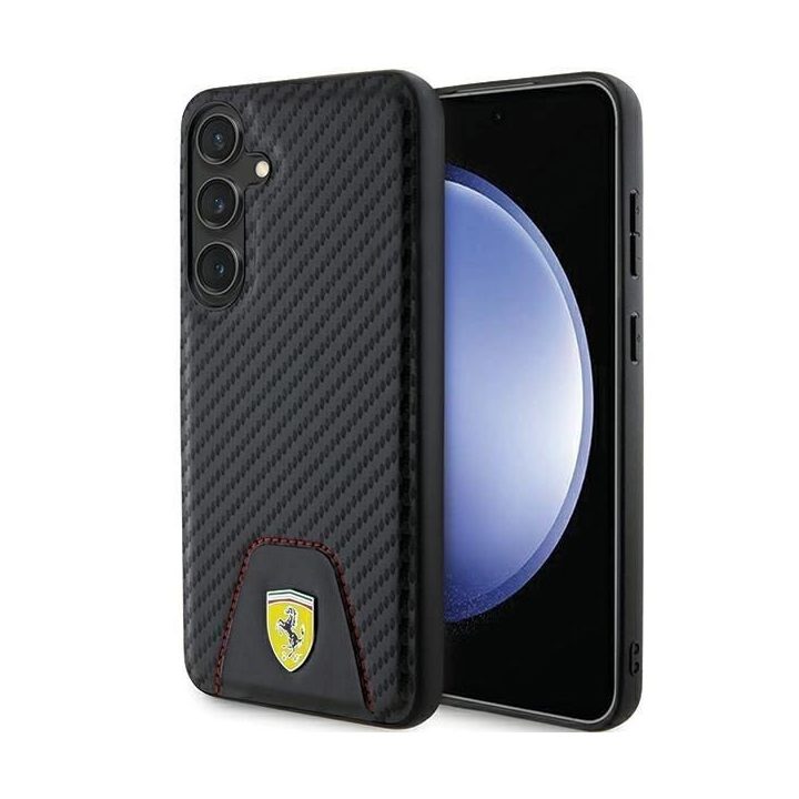 Ferrari Carbon dygsniuotas apatinis dėklas, skirtas Samsung Galaxy S24+ - juodas
