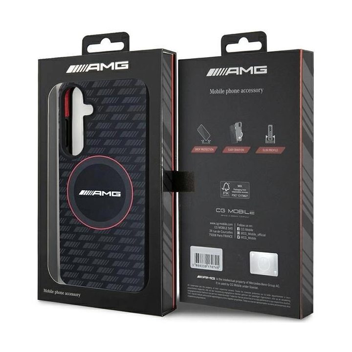 AMG silikoninis MagSafe dėklas Samsung Galaxy S24 su anglies dygsnio raštu - juodas