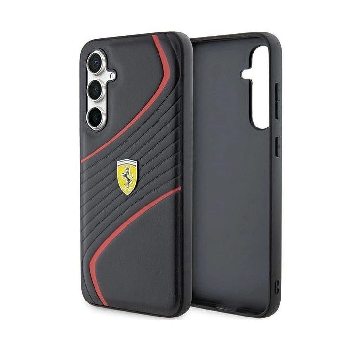 Ferrari Twist metalinis dėklas su logotipu, skirtas Samsung Galaxy S23 FE - juodas