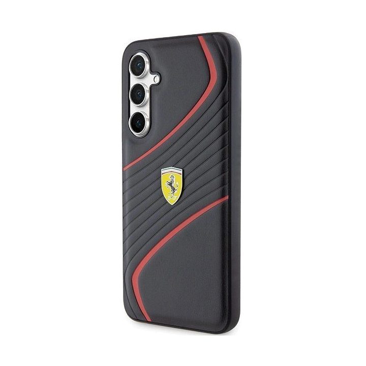 Ferrari Twist metalinis dėklas su logotipu, skirtas Samsung Galaxy S23 FE - juodas
