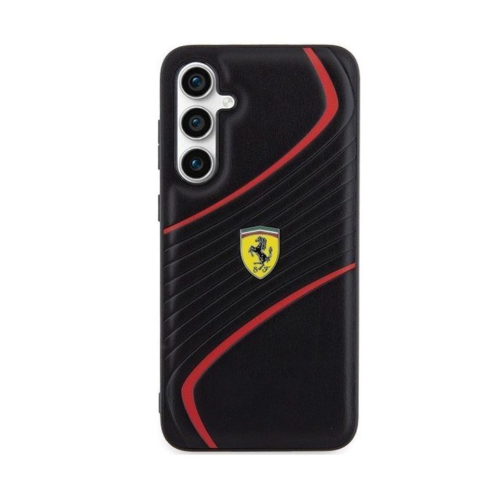 Ferrari Twist metalinis dėklas su logotipu, skirtas Samsung Galaxy S23 FE - juodas