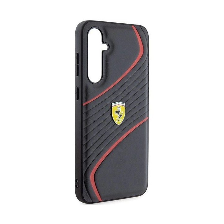 Ferrari Twist metalinis dėklas su logotipu, skirtas Samsung Galaxy S23 FE - juodas
