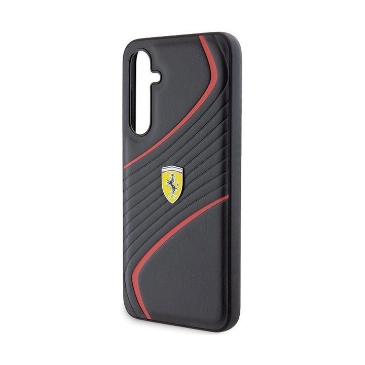 Ferrari Twist metalinis dėklas su logotipu, skirtas Samsung Galaxy S23 FE - juodas