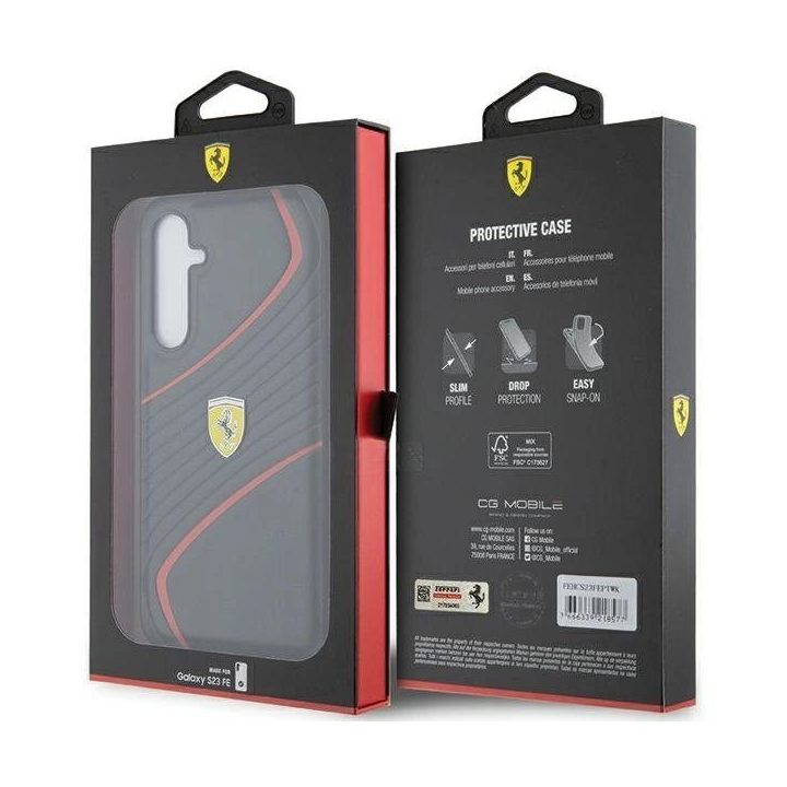 Ferrari Twist metalinis dėklas su logotipu, skirtas Samsung Galaxy S23 FE - juodas