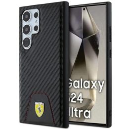 Ferrari Carbon dygsniuotas apatinis dėklas, skirtas Samsung Galaxy S24 Ultra - juodas