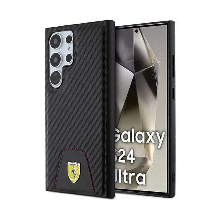 Ferrari Carbon dygsniuotas apatinis dėklas, skirtas Samsung Galaxy S24 Ultra - juodas