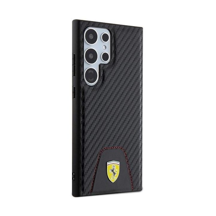 Ferrari Carbon dygsniuotas apatinis dėklas, skirtas Samsung Galaxy S24 Ultra - juodas