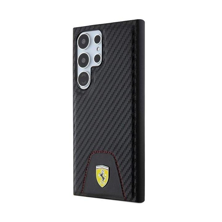 Ferrari Carbon dygsniuotas apatinis dėklas, skirtas Samsung Galaxy S24 Ultra - juodas