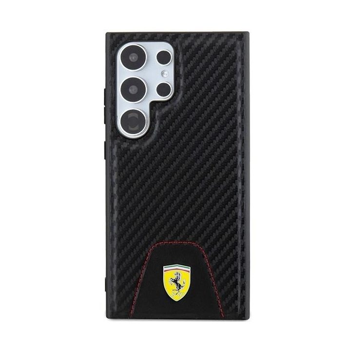Ferrari Carbon dygsniuotas apatinis dėklas, skirtas Samsung Galaxy S24 Ultra - juodas