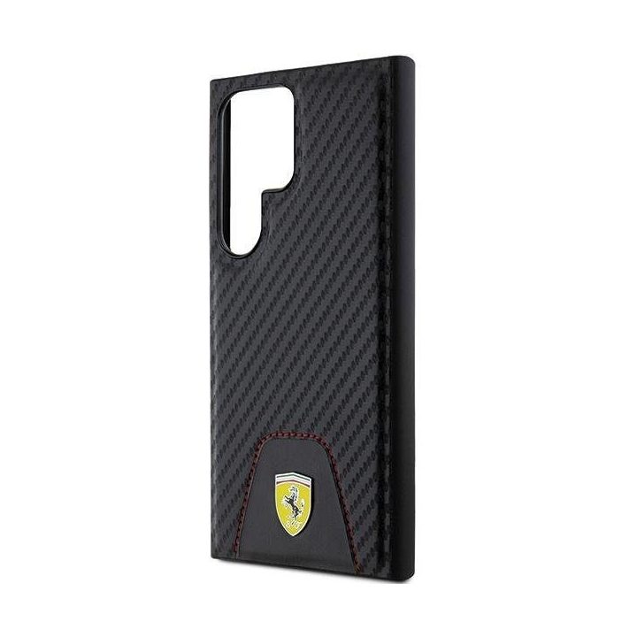 Ferrari Carbon dygsniuotas apatinis dėklas, skirtas Samsung Galaxy S24 Ultra - juodas