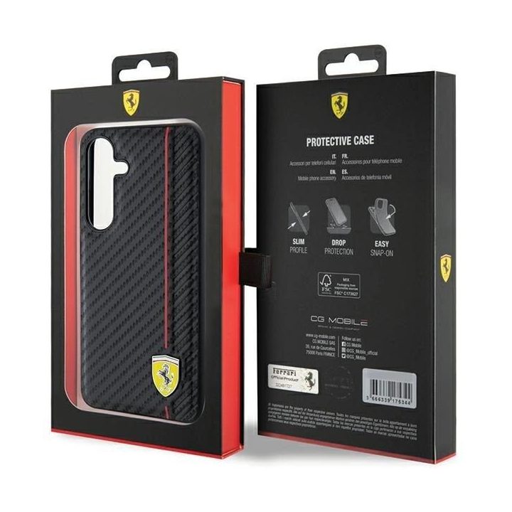 Ferrari Carbon Printed Line dėklas Samsung Galaxy S24 - juodas