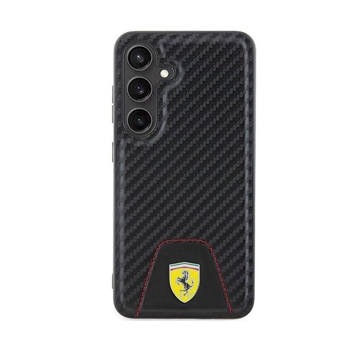 Ferrari Carbon dygsniuotas apatinis dėklas, skirtas Samsung Galaxy S24 - juodas