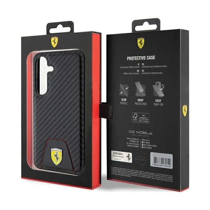 Ferrari Carbon dygsniuotas apatinis dėklas, skirtas Samsung Galaxy S24 - juodas