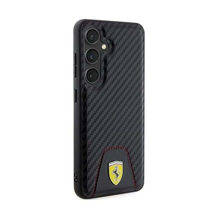 Ferrari Carbon dygsniuotas apatinis dėklas, skirtas Samsung Galaxy S24 - juodas