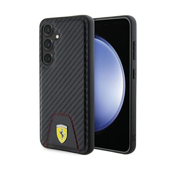 Ferrari Carbon dygsniuotas apatinis dėklas, skirtas Samsung Galaxy S24 - juodas